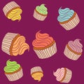 A set of colorful cupcakes