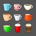 Set of colorful cups with different drinks. Royalty Free Stock Photo