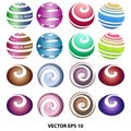 A set of colorful curls and 3D logo balls, no background