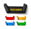 Set of colorful curved paper ribbon banners with rolls and space for text on white Royalty Free Stock Photo