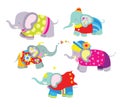 Set of Colorful and Cute Elephants