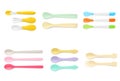 Set with colorful cutlery on white background, top view. Serving baby food