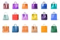 Set of colorful 3D empty shopping bags isolated white background Royalty Free Stock Photo