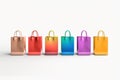 Set of colorful 3D empty shopping bags isolated white background Royalty Free Stock Photo