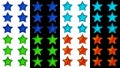 Set of colorful decorative stars with different borders on white and black background. For rating or decoration. Design element