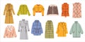 Set colorful different outerwear in flat style isolated on white background.