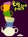 Set of colorful different tea cups pyramid