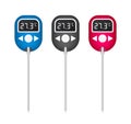 Set of colorful digital food thermometers with modern design, displaying temperature, vector illustration for kitchen