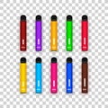 Colorful disposable electronic cigarettes collection Royalty Free Stock Photo