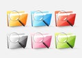 Set of colorful document file folder directory icon and magnified glass on white grey, transparent vector Royalty Free Stock Photo