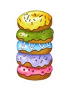 Set of colorful donut. Hand drawn marker illustration.