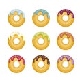 Set of colorful donuts isolated on white background. Top View Donuts collection in bright glaze Royalty Free Stock Photo