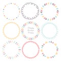 Set of colorful doodle borders circle frame, Decorative round frames.