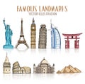 Set of Colorful Drawing of Famous and Popular Landmarks