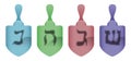 Colored dreidels decorated with Hebrew letters for Hanukkah, Vector illustration Royalty Free Stock Photo