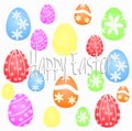 Pattern from collection of easter eggs on white background with text Royalty Free Stock Photo