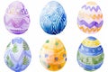 Set of colorful easter eggs with geometric and floral ornaments isolated on white background Royalty Free Stock Photo