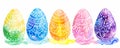 Set of colorful easter eggs with geometric and floral ornaments isolated on white background Royalty Free Stock Photo