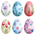 Set of colorful easter eggs with geometric and floral ornaments isolated on white background Royalty Free Stock Photo