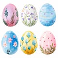 Set of colorful easter eggs with geometric and floral ornaments isolated on white background Royalty Free Stock Photo