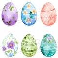 Set of colorful easter eggs with geometric and floral ornaments isolated on white background Royalty Free Stock Photo