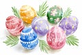 Set of colorful easter eggs with geometric and floral ornaments isolated on white background Royalty Free Stock Photo