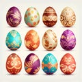 set of twelve easter colorful eggs
