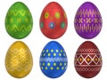 The set of 6 colorful Easter eggs on white background. 3d render Royalty Free Stock Photo