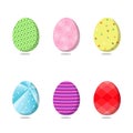 Set of colorful easter eggs on white background.