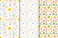 Set of colorful Easter seamless patterns. Bright multicolored Easter elements on a white background. Royalty Free Stock Photo