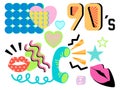 Set of colorful elements tyle of 90s, flat vector style