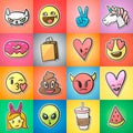 Set of colorful emoticons, emoji, stickers backgound, vector.