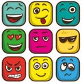 Set of colorful emoticons, square emoji flat.