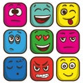 Set of colorful emoticons, square emoji flat.