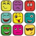 Set of colorful emoticons, square emoji flat.
