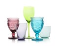Set of colorful empty glasses on white Royalty Free Stock Photo