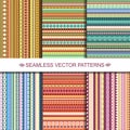 Set of colorful ethnic seamless patterns design Royalty Free Stock Photo