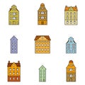 Set of colorful european old historical buildings
