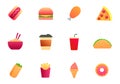 Set of colorful fast food icons isolated on white backgorund Royalty Free Stock Photo