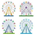 Set of colorful ferris wheels on white background, vector illust