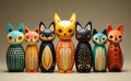 Set of colorful figure of funny volumetric cats