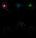 Set colorful fireworks on dark background Royalty Free Stock Photo