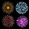 Set of colorful fireworks. Royalty Free Stock Photo