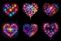 Set of colorful fireworks in the form of heart isolated on black background Royalty Free Stock Photo