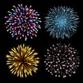 Set of colorful fireworks. Royalty Free Stock Photo