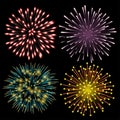 Set of colorful fireworks. Royalty Free Stock Photo