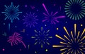 Set of Colorful Fireworks Vector with Dark Sky Background Royalty Free Stock Photo