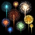Set of colorful fireworks. Vector illustration. Royalty Free Stock Photo