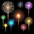 Set of colorful fireworks. Vector illustration. Royalty Free Stock Photo