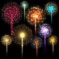 Set of colorful fireworks. Vector illustration. Royalty Free Stock Photo